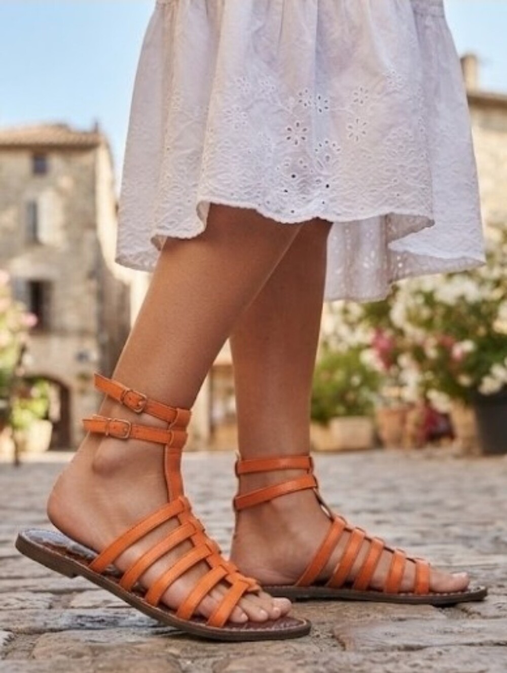 Sam Edelman Gilda Orange Leather Gladiator Sandals Women's Size 7.5 M
